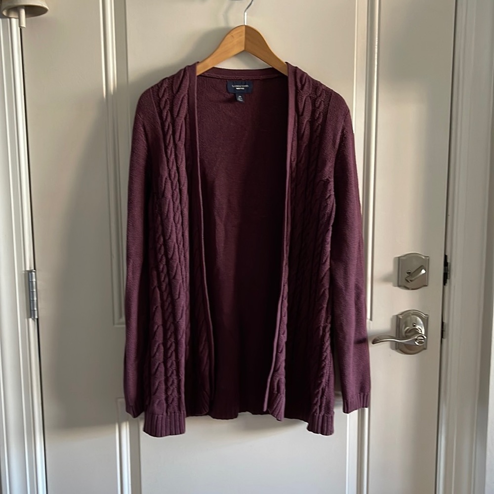 Lands End Drifter Cable Knit Cardigan— Size M (10-12)